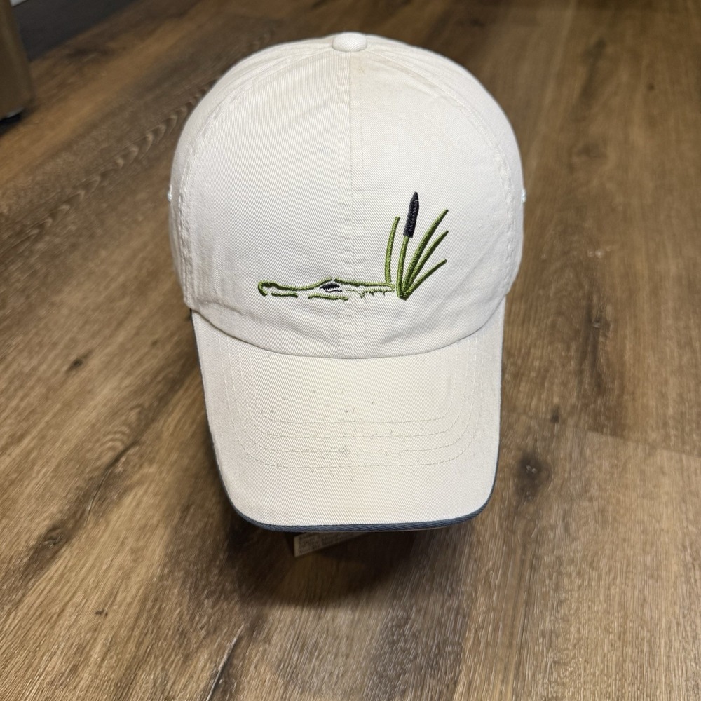 Imperial Gator Crocodile Golf‎ Hat White Beige Cattails River Pond Country Club